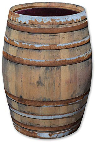 Regentonne, Regensammler, Weinfass Barrique aus Eiche 225 Liter - rustikal (Regefass offen + Deckel Edelstahl + Wasserhahn)