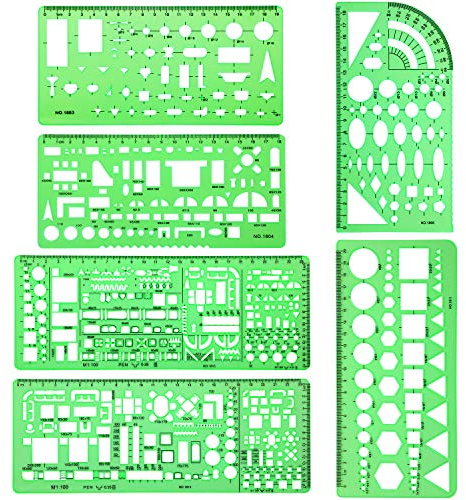 6 Stücke Kunststoff Mess Lineal Gebäude Schalung Schablonen Geometrische Zeichnung Herrscher für Büro und Schule, Klar Grün