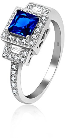 Uloveido 925 Sterling Silber Square & Round Blue Zirkon Christian Kreuz Ringe Square Cushion Cut Lab Sapphire Blue CZ eine halbe Ewigkeit Ehering 3g JZ102 (blau, Größe 59)