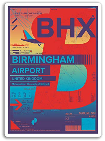 2 x 10 cm Birmingham Flughafen Vinyl Aufkleber – BHX Aufkleber Laptop Gepäck #17178 (10 cm hoch)