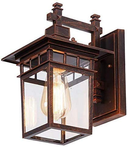 HONY-LIGHT Außenwandleuchte Retro Vintage Rot Bronze Wandlampe Wasserdichter IP44 E27 Außen Licht Aluminiumguss und Glas Außenlampe Balkon Zaun Gartenlampe Einfahrt leuchte 22 * 18 * 29 cm