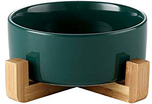Vert Pet Gamelles pour Chien et Chat Gamelles Chien Chat Céramique Support Bambou -Va au Lave-Vaisselle et Facile à Nettoyer(16cmx7cm)