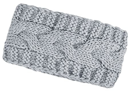 Neverless® warmes Damen Strick-Stirnband Fleece Futter Zopfmuster Ohrenschutz Haarband Knite Headband Hellgrau unisize