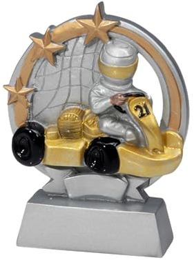 Henecka Motorsport Kart-Pokal, Resinfigur Kart, Silber Gold, mit Wunschgravur, Größe 12,5 cm