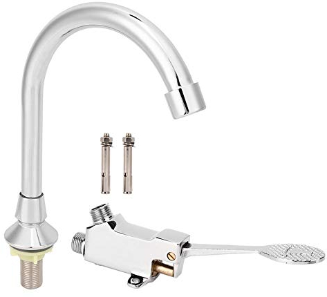 Atyhao Pedalhahn Set Medizin Labor Fußpedal Waschbecken Wasserhahn Kit Zubehör Waschbecken Wasserhahn Silber