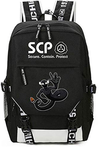 WANHONGYUE SCP Anime Cosplay Schultasche Rucksack Laptop Backpack mit USB-Ladeanschluss Schwarz / 3