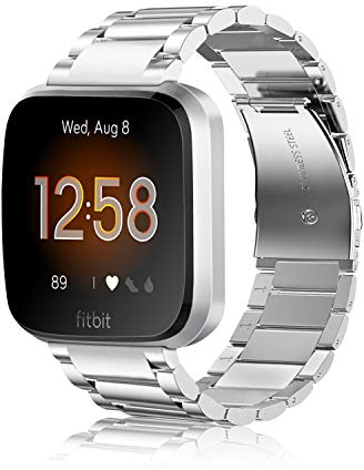 FINTIE Metallband kompatibel mit Fitbit Versa 2 1 und Lite Edition, massives Edelstahlarmband Ersatzarmband Business Armband, Silber