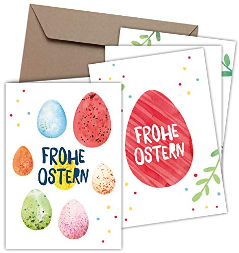 8er Set Osterkarten & Umschläge, Klappkarten B6 Grußkartenformat (Ostereier)