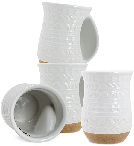 Elanze Designs Cozy Nordic Knit Kaffeebecher, 400 ml, Keramik, Steingut, Handwärmer, 4 Stück