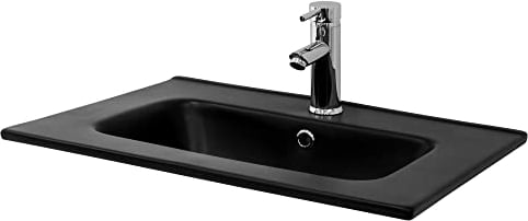 ML-Design Waschbecken aus Keramik Schwarz matt 61x16,5x46 cm Eckig, Einbauwaschbecken mit Hahnloch und Überlauf, Aufsatzwaschbecken Einbauwaschtisch Waschschale Handwaschbecken, für das Badezimmer