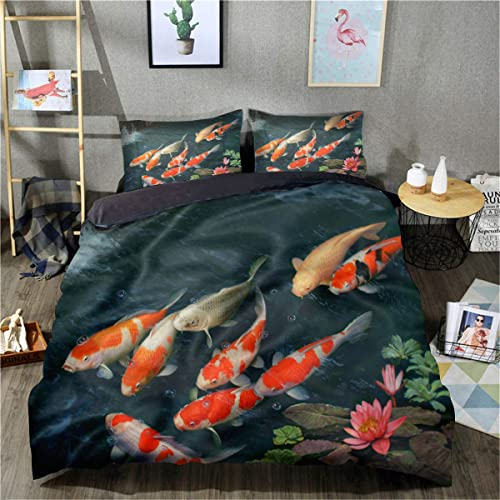 Bettwäsche 3D Bettbezug Bettbezug Set Extraweich hypoallergen Bettwäsche Garnitur mit Kopfkissenbezug Bettbezug Bettwäscheset Angenehme Mikrofaser -Koi-20.jpg-135x200cm