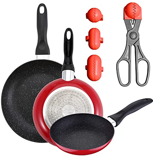PACK DE 3 SARTENES SAN IGNACIO Ø16CM Ø20CM Ø24CM + UTENSILIO MULTIUSOS CON 4 MOLDES INTERCAMBIABLES