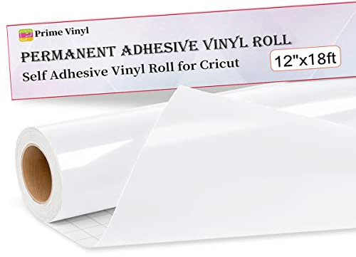 Prime Vinyl White Permanent Vinyl for Cricut, Self Adhesive Vinyl - 12 x 18 Ft-Glossy White Vinyl Roll for Silhouette Cameo, Cutting Machine, Home Decal