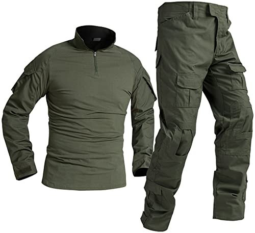 Uugood Chemises Airsoft pour hommes Pantalons Multicam Chemise de combat tactique et ensembles de pantalons Camouflage BDU Uniforme militaire Ensembles de paintball (green,M)