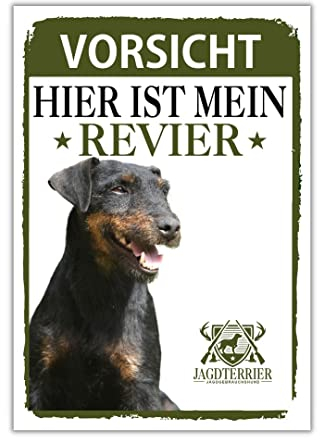 Deutscher Jagdterrier Schild Revier Jagd Türschild Hundeschild Warnschild Hund Jagd Terrier Geschenkidee lustiger Spruch Hundemotiv Aluminium Wetterfestes Hundeschild