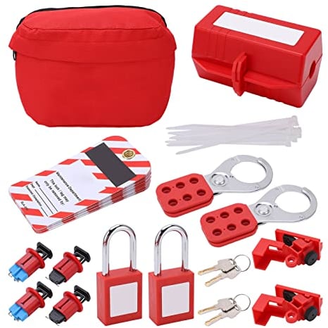 Lockout Tagout Kit für Elektrische Leistungsschalter Vorhängeschloss-Loto-Etiketten Hasps Medium Clamp On Circuit Breaker Lock-Set Kabelbinder Compliance für Industrielles Schlösser