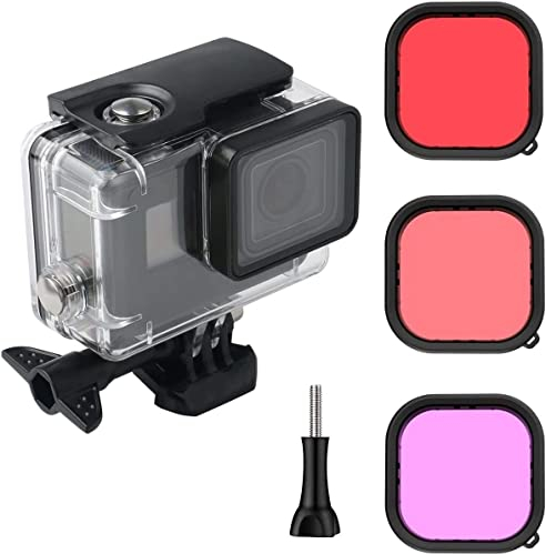 Lupholue Wasserdichtes 60 m transparentes Unterwassergehäuse mit rot-violett-rosa Filter für GoPro Hero & mehr