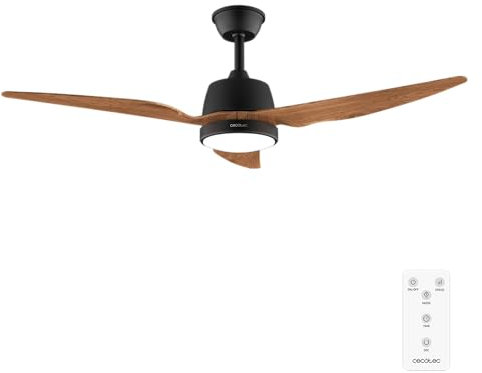 Cecotec Ventilatore da Soffitto con Luce EnergySilence Aero 5250 BlackWood. 62 W, Diametro 121 cm, Lampada LED 18 W, Telecomando, 3 Velocità, Timer Fino a 8 Ore, 3 Pale, Estate/Inverno