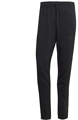 adidas Herren Essentials French Terry Tapered Elastic Cuff 3-Stripes Pants, Black/Olive strata, XL