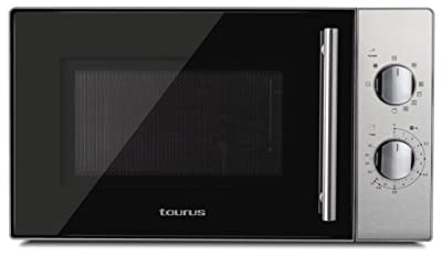 Taurus Luxus Grill - Microondas, 20L, 700W, grill 1000W, 5 niveles, función descongelar, revestimiento Shiny&Clean, temporizador 35 min, elevador para grill, 440 x 360 x 259 mm, acero inoxidable