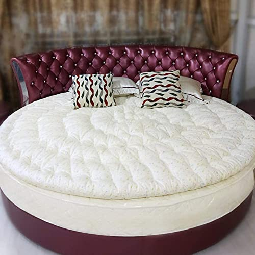 Runde dicke Matratzenauflage, gestepptes Design, einfarbig, bequeme Bodenmatte, Futonbett, Matratzenschoner, Weiß, Durchmesser 220 cm