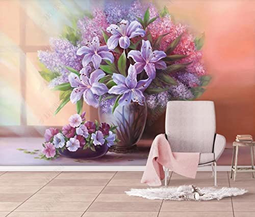 Fototapete 3D Effekt Lilien Lavendel Tapeten 3D Effekt Vliestapete Wohnzimmer Schlafzimmer Wandbilder Wanddeko
