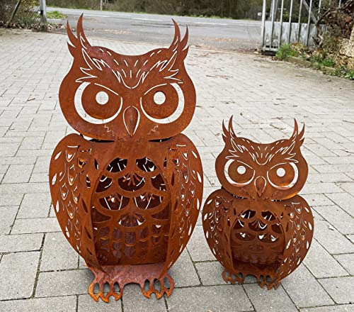 STEINFIGURENWELT GIEBEN Eule filigran 3D Optik Höhe 60cm Edelrost Gartendeko Wetterfest Rost Metall Gartenfigur Rostfigur Terrasse Uhu Kauz Metallfigur