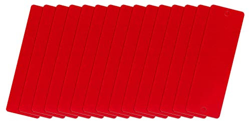 QUARKZMAN 15 Stück Leere Metall Karten 45x15x0.35mm, Rot Metallkarte Aluminium Platte mit 2 Loch 3mm Durchmesser für Klingelschild Visitenkarten Namensschilder Briefkasten Türschilder