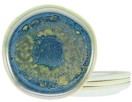 CreaTable, 21509, Serie Yuki, 4-teiliges Geschirrset, Desserttellerset aus Steinzeug, spülmaschinen- und mikrowellengeeignet, Made in Portugal