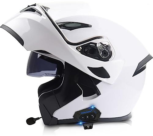 Letetexi Klapphelm mit Bluetooth Integriertem ECE-geprüft, Motorradhelm Bluetooth-Helm mit Anti-Fog-Doppelspiegel, Integralhelm Racing Helm Vollvisierhelm für Damen Herren 55~66cm