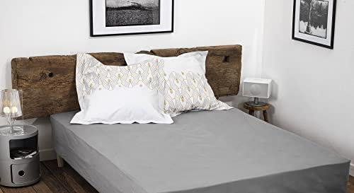Home Linge Passion – Drap Housse 100% Coton – 57 Fils/cm² – Taille 160x200 cm – Gris Clair – Bonnet 35 cm – Tissage serré – Doux, Respirant, Lavable – Home linge passion