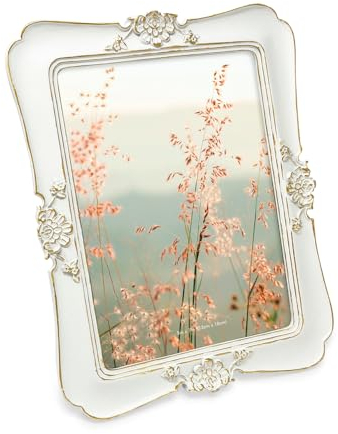 Isaac Jacobs Bilderrahmen, Vintage-inspiriert, schlicht, verziert, Weiß mit goldenen Kanten, horizontal und vertikal, für Tischplatte und Wand, Heimdekoration, Blumenmuster, Harzrahmen, (12,7 x 17,8