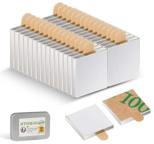 UTOMAG 30 Stück Selbstklebende Magnete 10x10x1mm, Neodym Magnete, Mini Klebemagnete, Selbstklebende Powermagnete für Whiteboard, Kühlschrank, Fotos, Magnetstreifen, Magnettafel, Basteln, Jalousien