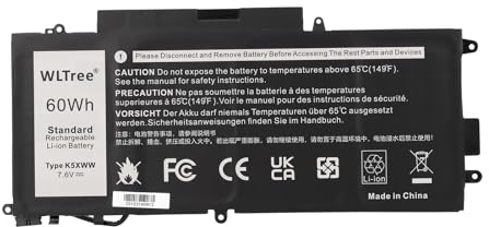 WLTree 7.6V 60Wh K5XWW Batería para portátil DELL Latitude 5289 7389 7390 E5289 P29S001 P29S002 L3180 2-in-1 Series Notebook 6CYH6 71TG4 725KY J0PGR N18GG CFX97 Battery