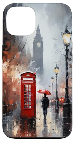 Handyhülle, Motiv „Wet London“, Motiv: Rote Telefonzelle, Uhrturm Hülle für iPhone 13