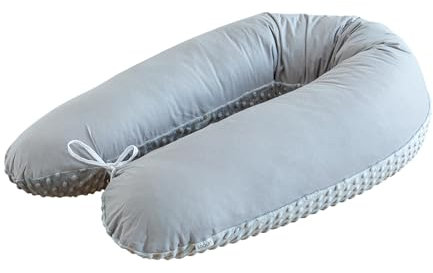LOOLAY Schwangerschaftskissen - Stillkissen 190 cm - Seitenschläferkissen 100% Baumwolle - mit Abnehmbarem Minky Bezug - Ergonomisches Schwanger Kissen für Schlafen (100% Grau/Minky Grau)