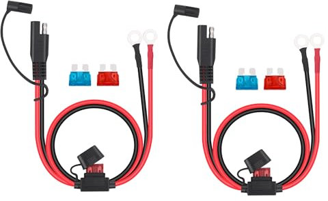 Dongge 2 connettori SAE per caricabatterie per moto, cavo di ricarica SAE taglia rapidamente la spina al fusibile terminale ad anello da 12 V, adatto per caricare moto, trattori, auto, ecc