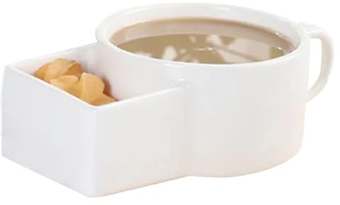 Novent Soup and Biscuit Mug, Mug with Cookie Holder,2-in-1 Microwave Safe Cereal Bowl Ceramic Mug - Portable Kitchen Gadgets, Vegetable Snack and Dip Cup, Coffee Cups with Handles for Coffee Latte