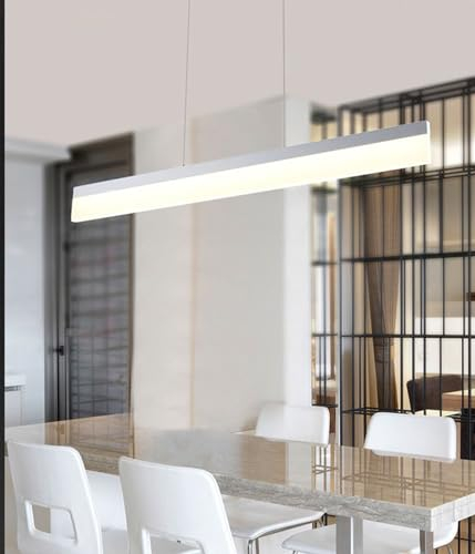 DDYY LED pendelleuchte esszimmer Dimmbare Bürolampe hängelampe esstisch Linear design hängeleuchte mit Fernbedienung Höhenverstellbar Deckenlampe Wohnzimmerlampe hängend Esstischlampe (weiß, L150CM)