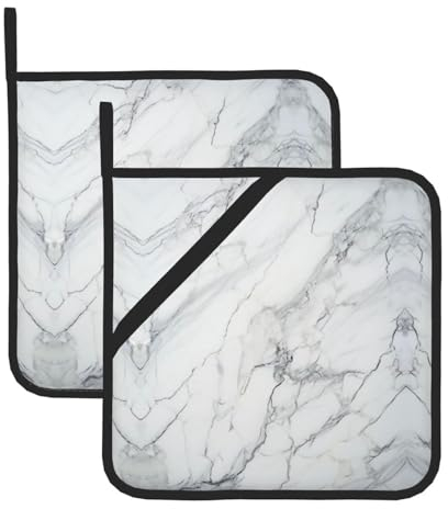 Lot de 2 maniques marbrées blanches pour barbecue, maniques résistantes à la chaleur, coussinets chauds, cuisson