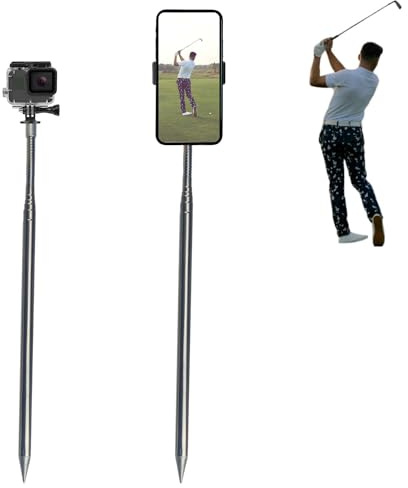 Golf Monopod Selfie Stick, Portable Phone Camera Spike Stake for Recording Your Golf Swing, Golf Phone Holder for Training Aid, Golf Swing Camera Pole Mount