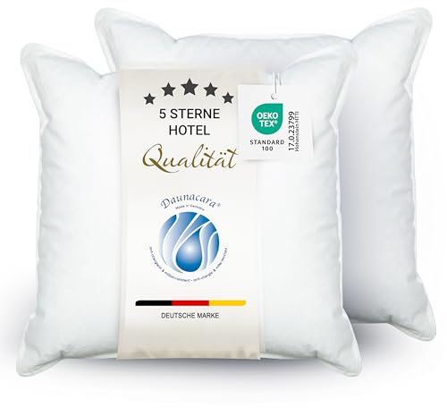 ZOLLNER 2er Set Deluxe Daunenkissen aus 100% Daunen - Made in Germany – für Allergiker geeignet – Bezug aus hochwertiger Mako Baumwolle - waschbar bis 60°C - 40x40 cm - Hotelqualität