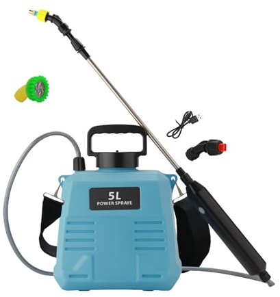 Fenteer Atomizador Eléctrico para Jardín, Pulverizador de Agua con Múltiples Boquillas, 5L Azul