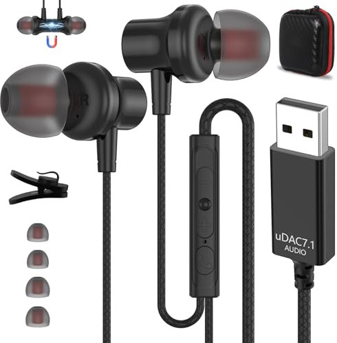 USB Headset with Microphone for PC, USB Headphones for Computer, Wired Earphones with Mute in-Line Stereo, Noise Canceling Mic Classroom Headphones for Laptop Dell Lenovo Surface PS5 Switch 8.2 Ft