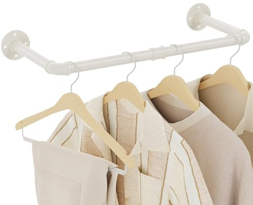 YheenLf Tringle a Vetement Industriel, Penderie Murale 64cm, Portant à Vêtement, Portemanteaux Muraux, pour Salon, Chambre, Gain de Place, Montage Facile, Robuste et Durable, Beige