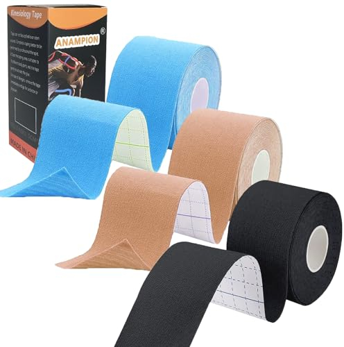 ANAMPION Kinesiotapes (3 Rollen,5cm*5m) Kinesiologie Tape Wasserfestes Kinesio Tape und Sporttape für Sport für Muskeln Schienbeinschienen Knöchel Knie Schulter(Schwarz+Blau+Hautfarbe)