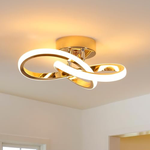Comely Deckenlampe LED, 22W 2500LM, Moderne LED Deckenleuchte, Gold Aluminium Deckenleuchte für Schlafzimmer Wohnzimmer Küche Flur, Warmweiß 3000K