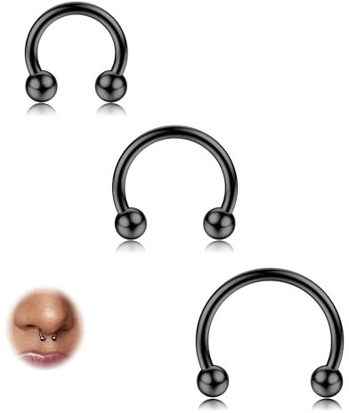 Diamday G23 Titan Hufeisen Nasenpiercing Septum Piercing ASTM F136 Titan Nasenringe Lippenpiercing Septum Hufeisen Hoop Ohrring Helix Knorpel Augenbraue Tragus Daith Nippel Piercing Schmuck 16G 8-12mm