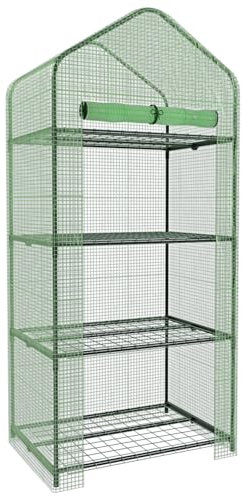 Serra A 4 Ripiani Verticale Per Piante Da Giardino Porta Avvolgibile Apertura A Cerniera Telaio In Acciaio Verniciato Telo PE Verde Protezione Piante Giardinaggio