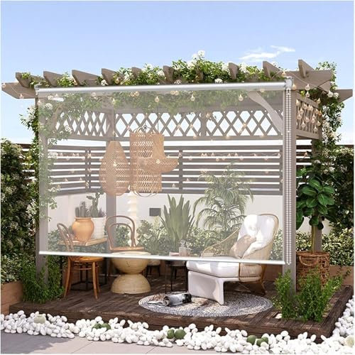 MAYFABD Transparent Wasserdichtes Roll-Up-Rollo Outdoor-Balkon-Terrassen-Tür Durchsichtige Rollos Seitenzugrollo Wärmeisolierung Sonnenschutz Rollläden Leicht Reinigen Außenrollo,200 * 250cm